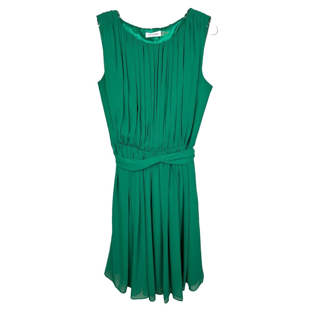 Calvin Klein Emerald Green Pleated Midi Dress